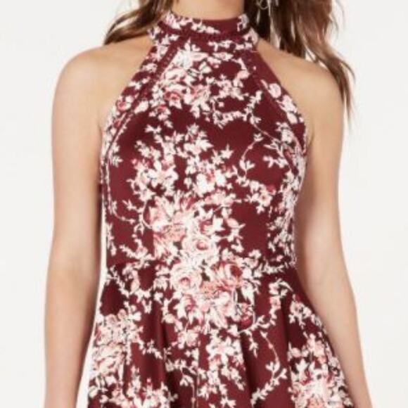 B. Darlin Floral Fit & Flare Mini Dress Sz 3 /4 Red Sleeveless Prom Wedding Glam - Picture 8 of 14